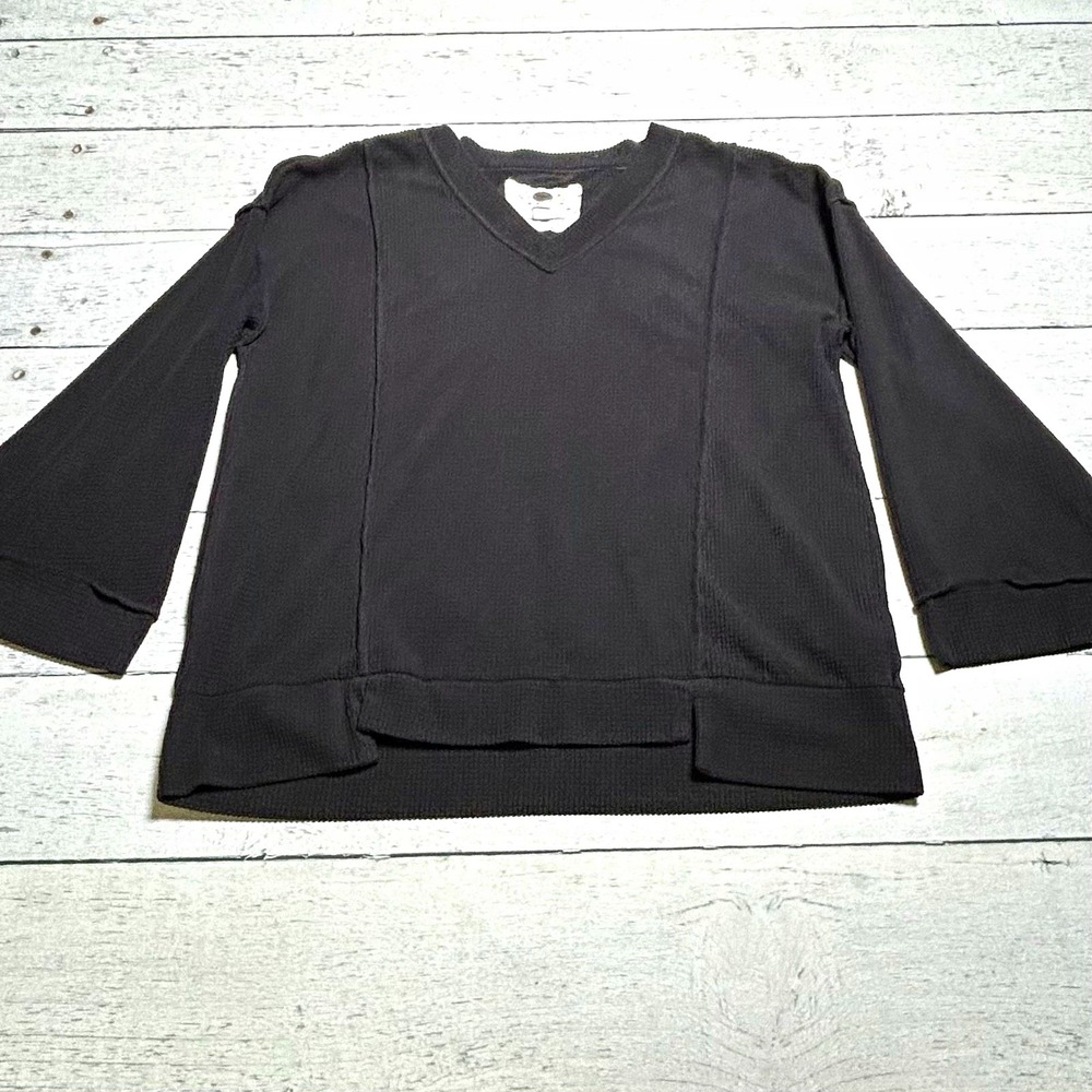 Cupio Womens Black Ribbed Knit V-Neck Long Sleeve Pullover Sweater M RN 73163